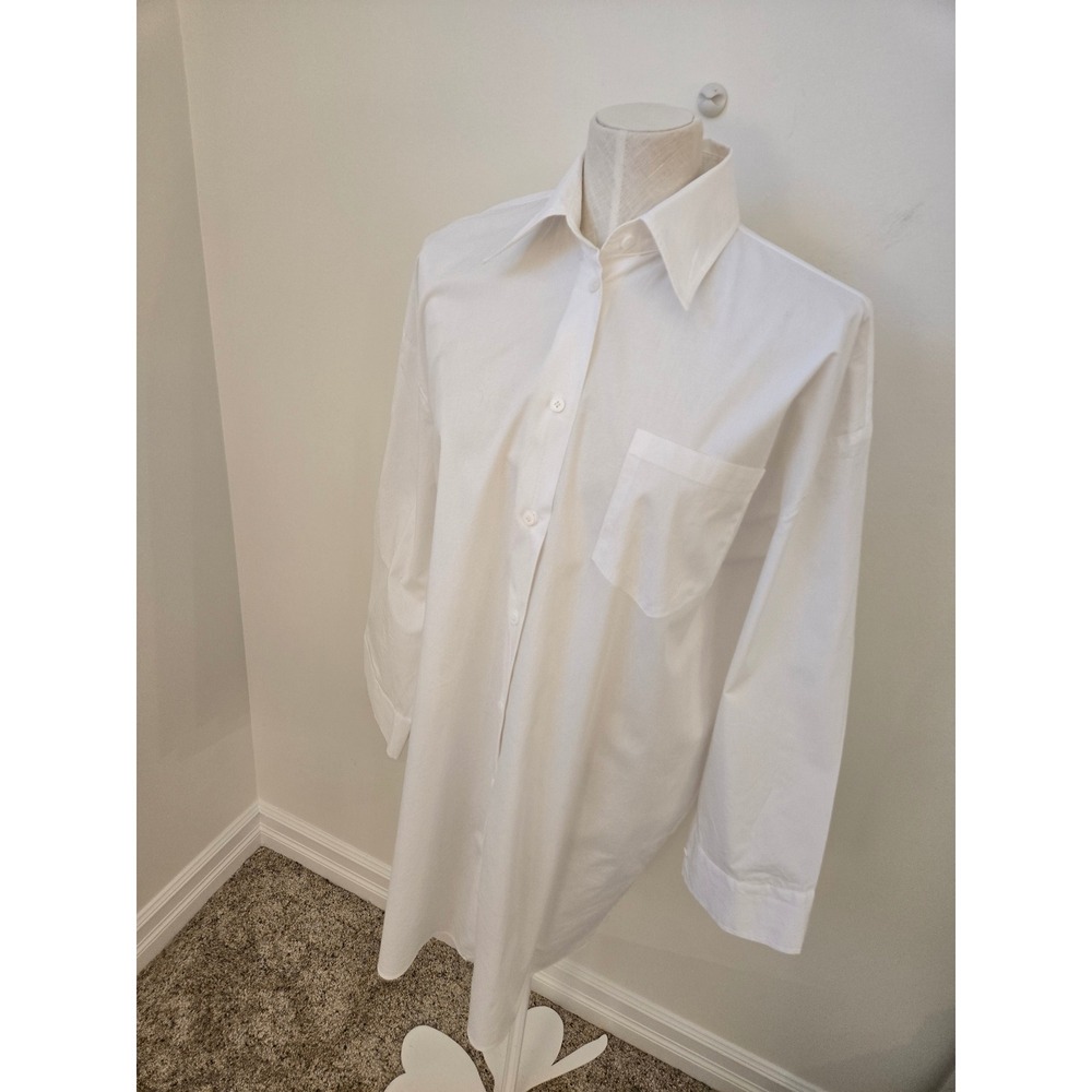 Zara White Oversized Button Down Shirt Tunic Cotton Blend XS